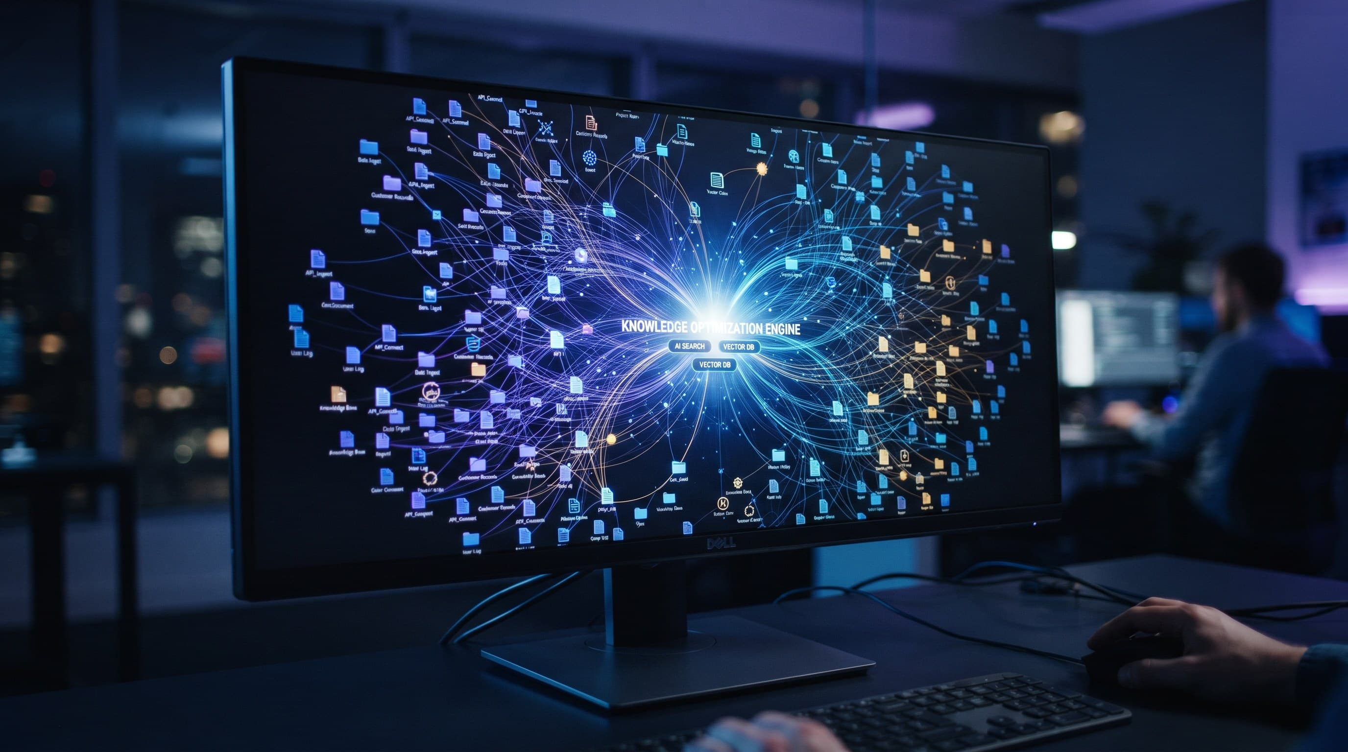 Eine Wissens-Optimierungs-Engine visualisiert, wie hunderte verstreute Unternehmensdokumente verbunden und durchsuchbar gemacht werden